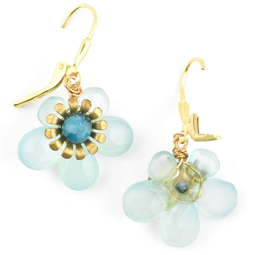 Brass and Gemstone Flower Earrings - Goldmakers Fine Jewelry