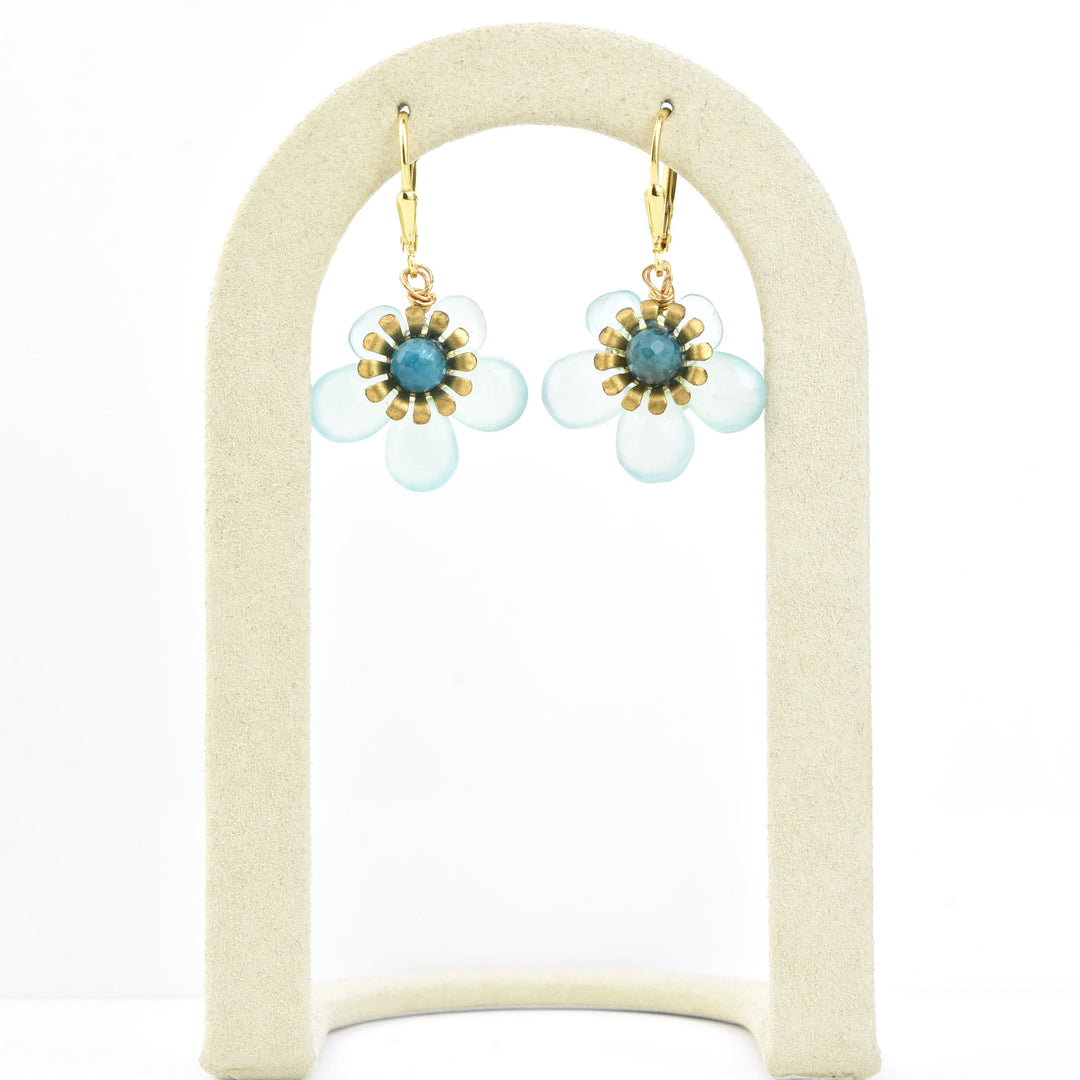 Brass and Gemstone Flower Earrings - Goldmakers Fine Jewelry