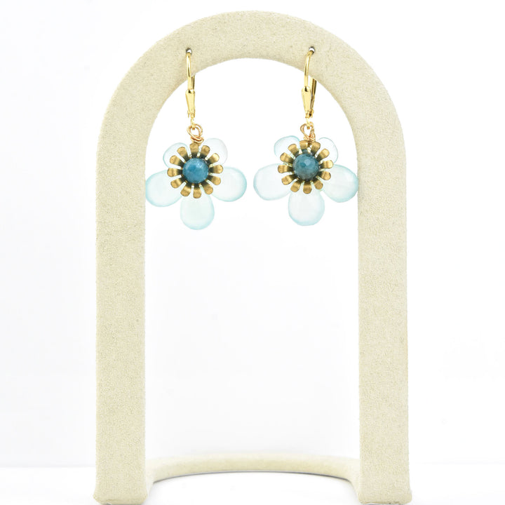 Brass and Gemstone Flower Earrings - Goldmakers Fine Jewelry