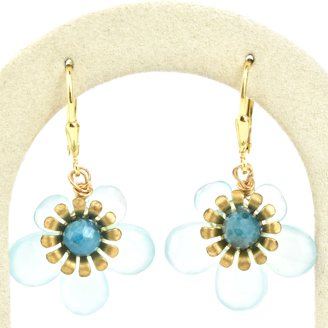 Brass and Gemstone Flower Earrings - Goldmakers Fine Jewelry