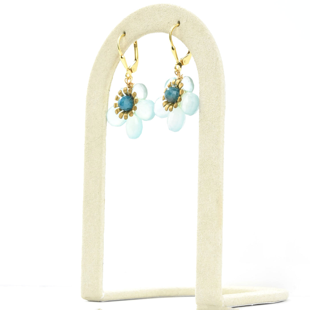 Brass and Gemstone Flower Earrings - Goldmakers Fine Jewelry