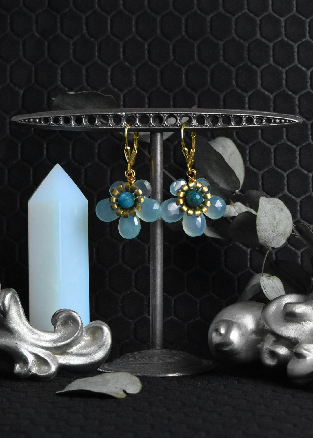 Brass and Gemstone Flower Earrings - Goldmakers Fine Jewelry
