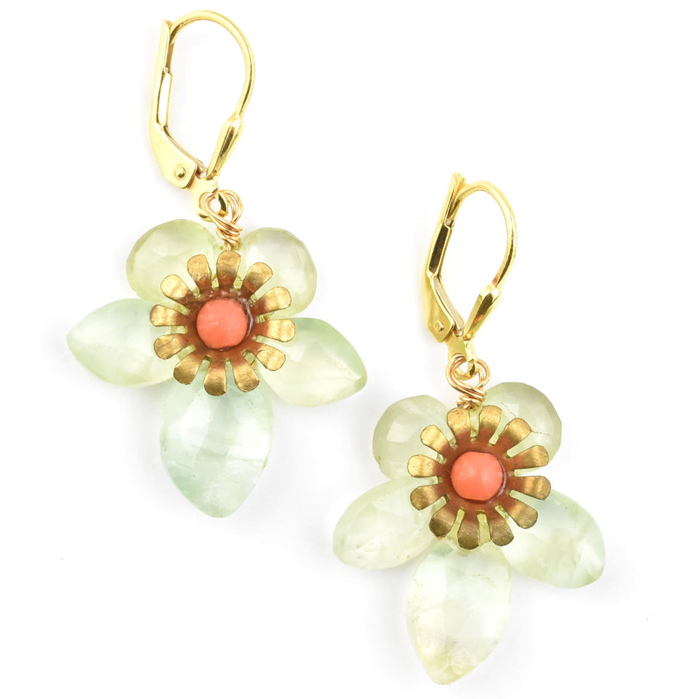 Brass and Gemstone Flower Earrings - Goldmakers Fine Jewelry