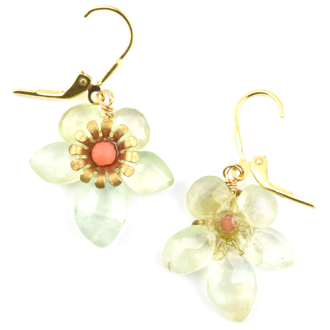 Brass and Gemstone Flower Earrings - Goldmakers Fine Jewelry