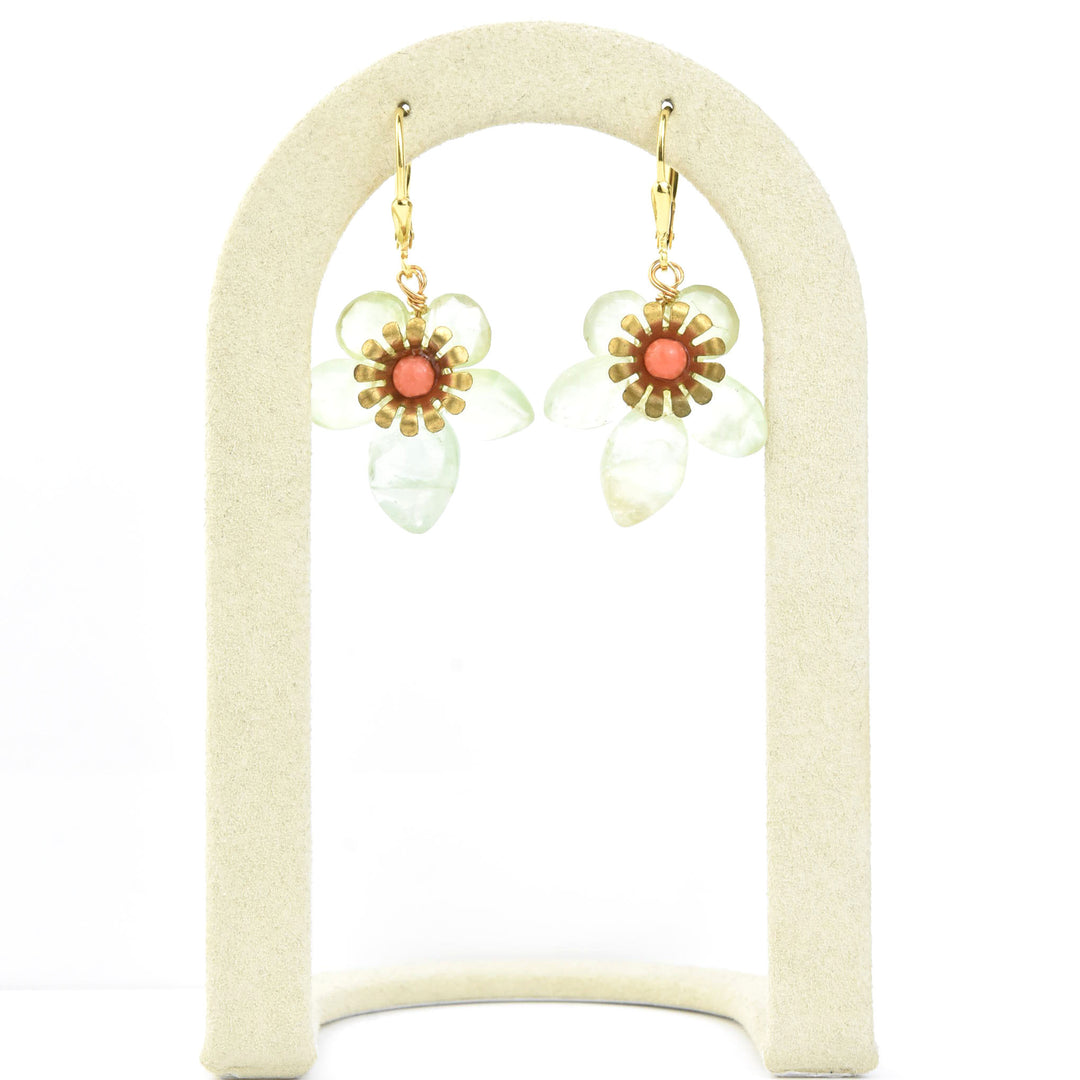 Brass and Gemstone Flower Earrings - Goldmakers Fine Jewelry