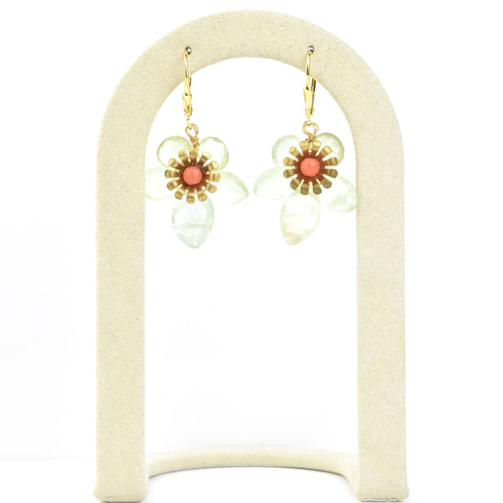 Brass and Gemstone Flower Earrings - Goldmakers Fine Jewelry