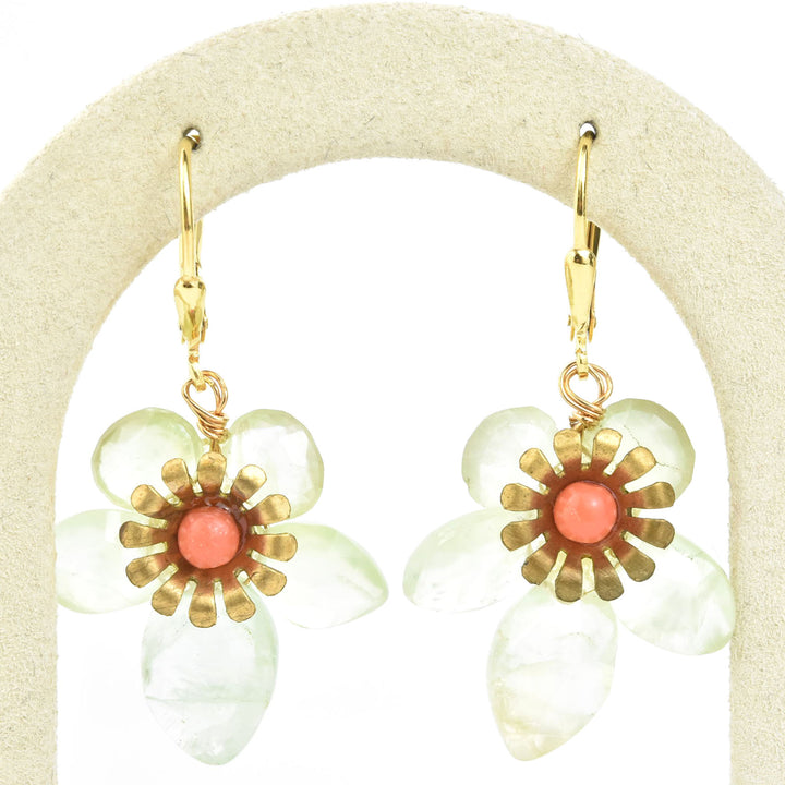 Brass and Gemstone Flower Earrings - Goldmakers Fine Jewelry