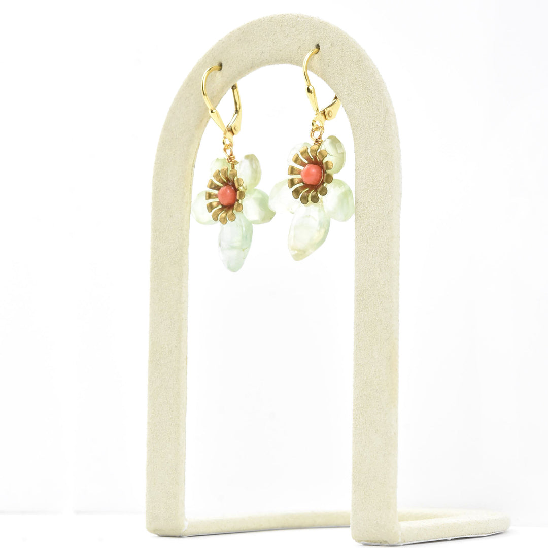 Brass and Gemstone Flower Earrings - Goldmakers Fine Jewelry