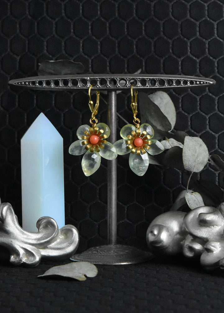 Brass and Gemstone Flower Earrings - Goldmakers Fine Jewelry