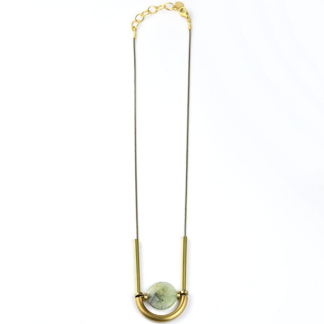 Brass Arch Necklace with Quartz Bead