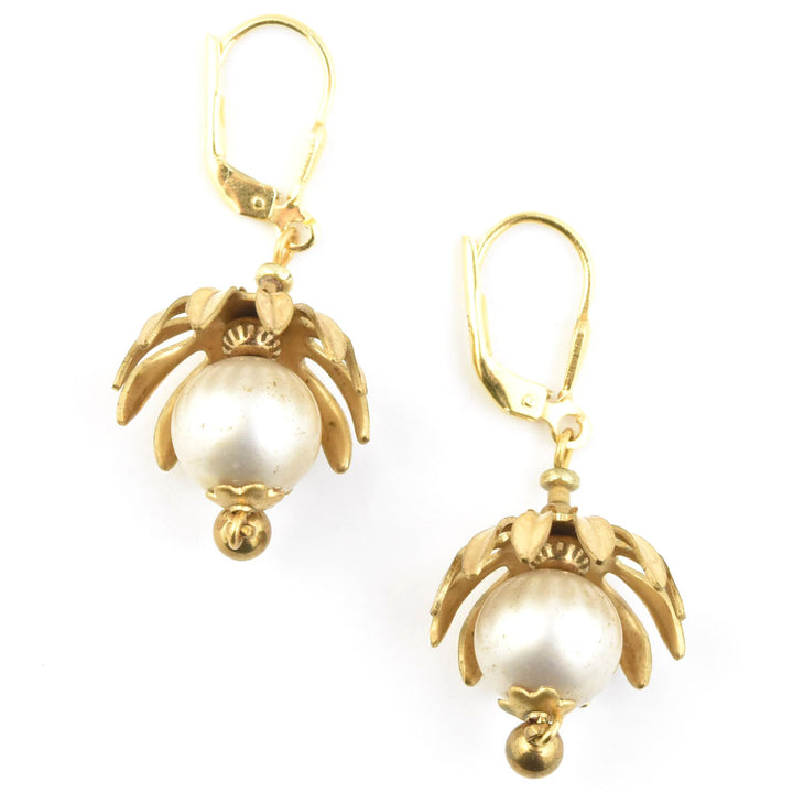 Brass Capped Faux Pearl Drops