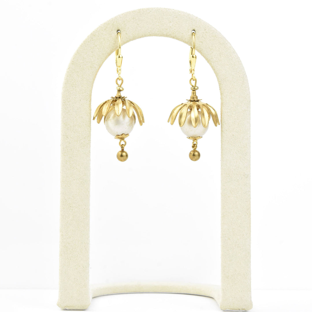 Brass Capped Faux Pearl Drops