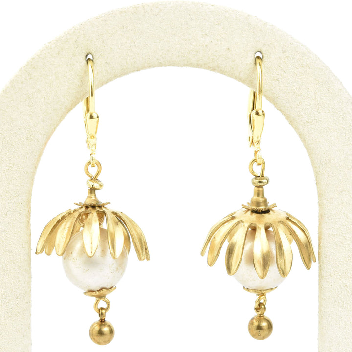 Brass Capped Faux Pearl Drops