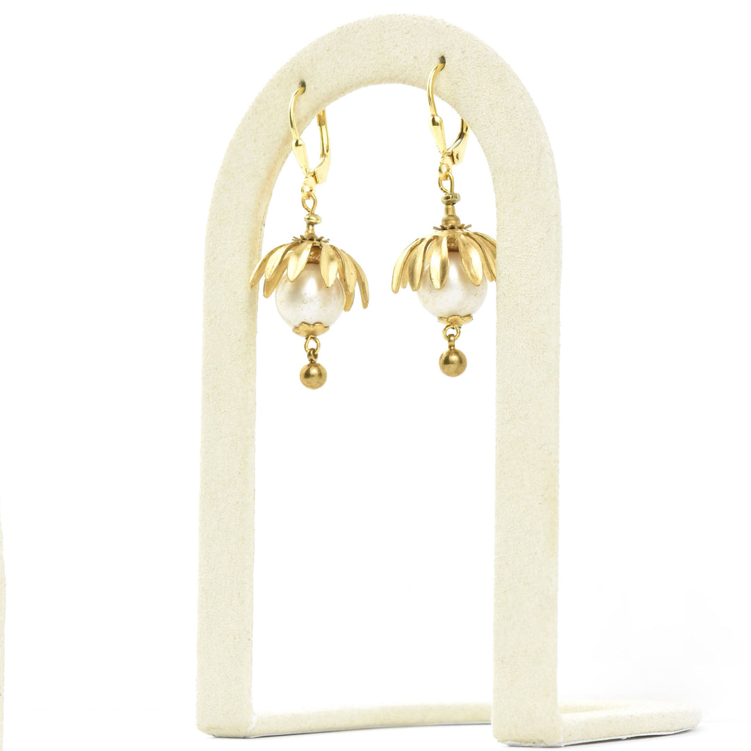 Brass Capped Faux Pearl Drops