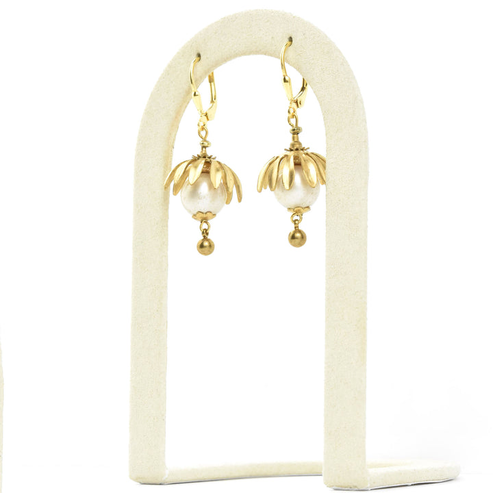 Brass Capped Faux Pearl Drops