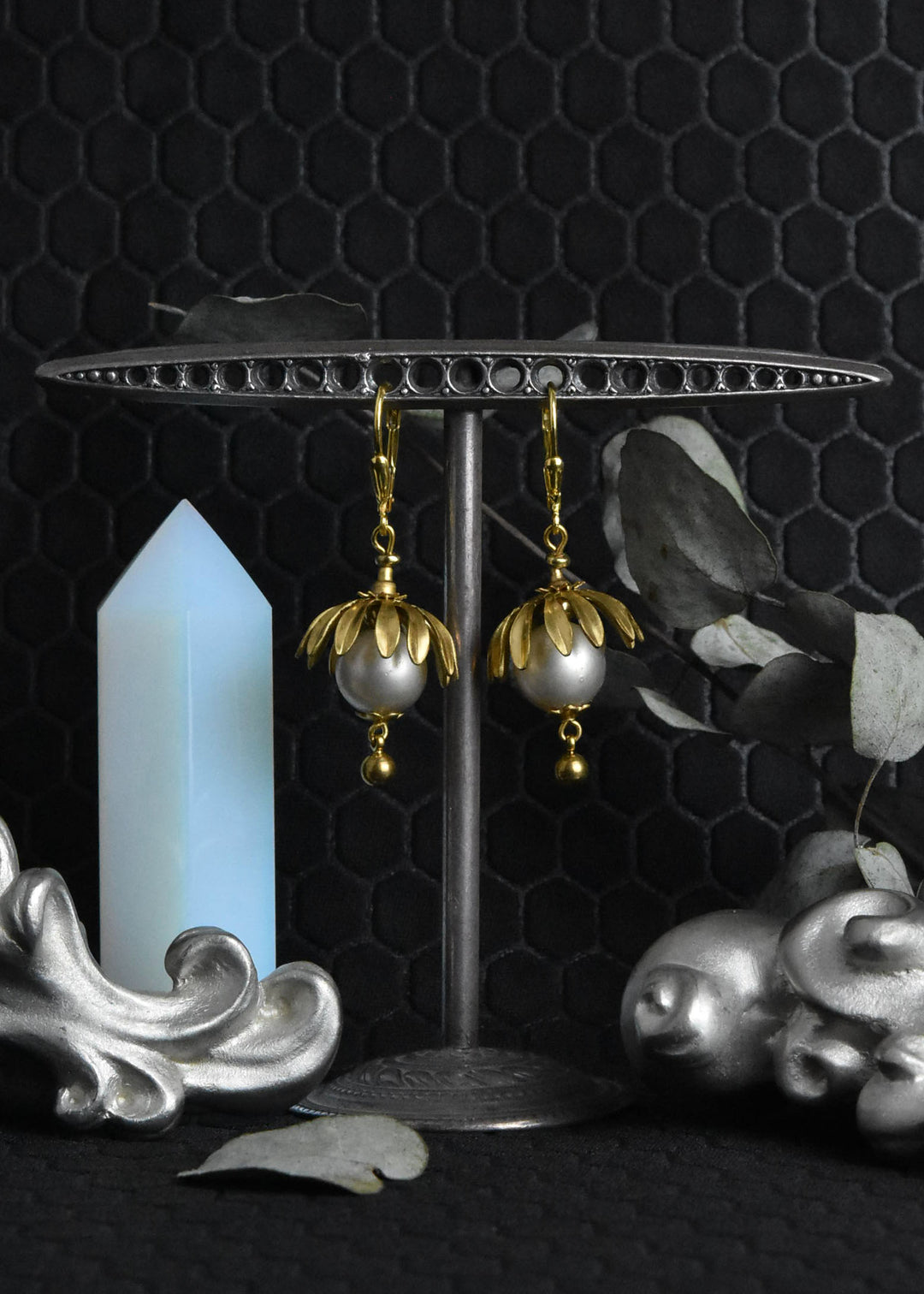 Brass Capped Faux Pearl Drops
