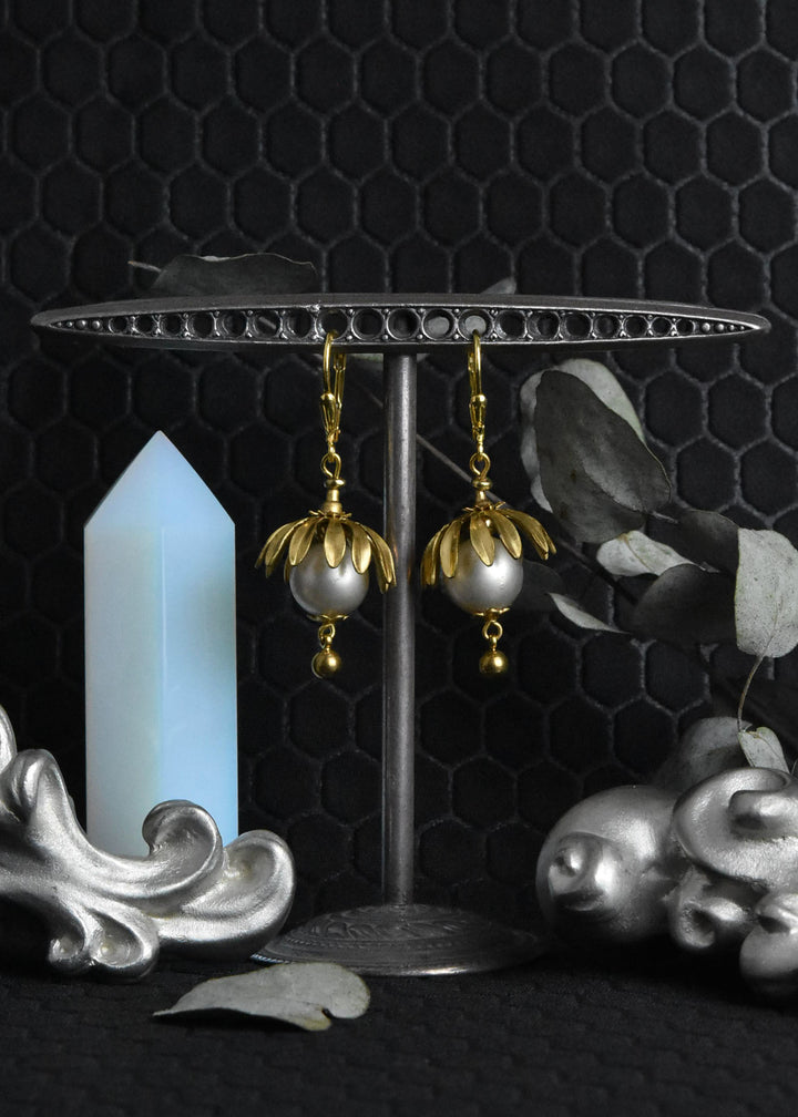 Brass Capped Faux Pearl Drops