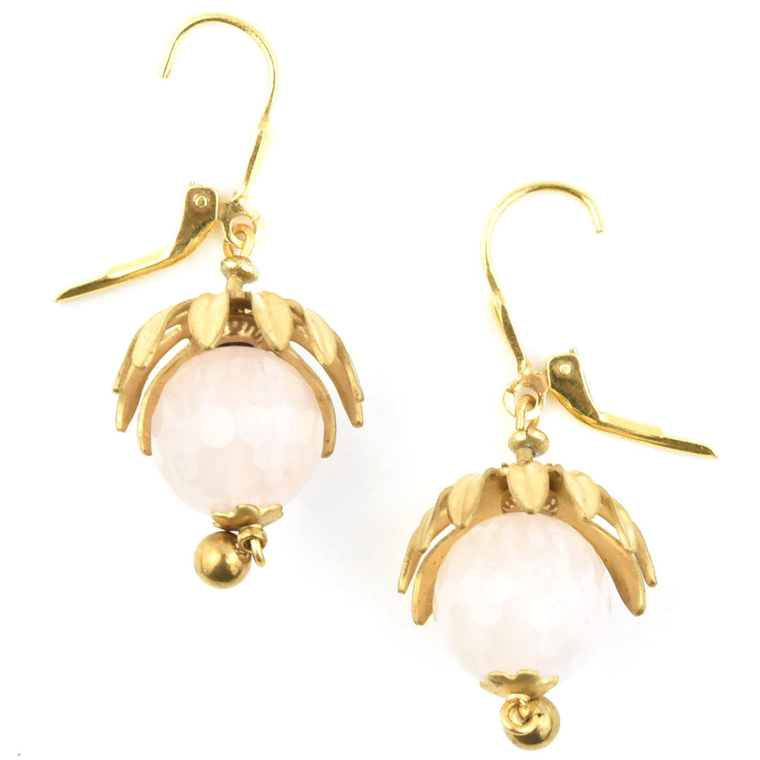 Brass Capped Rose Quartz Drops