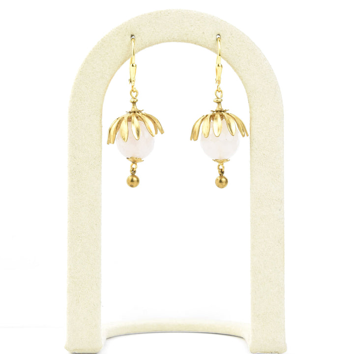 Brass Capped Rose Quartz Drops