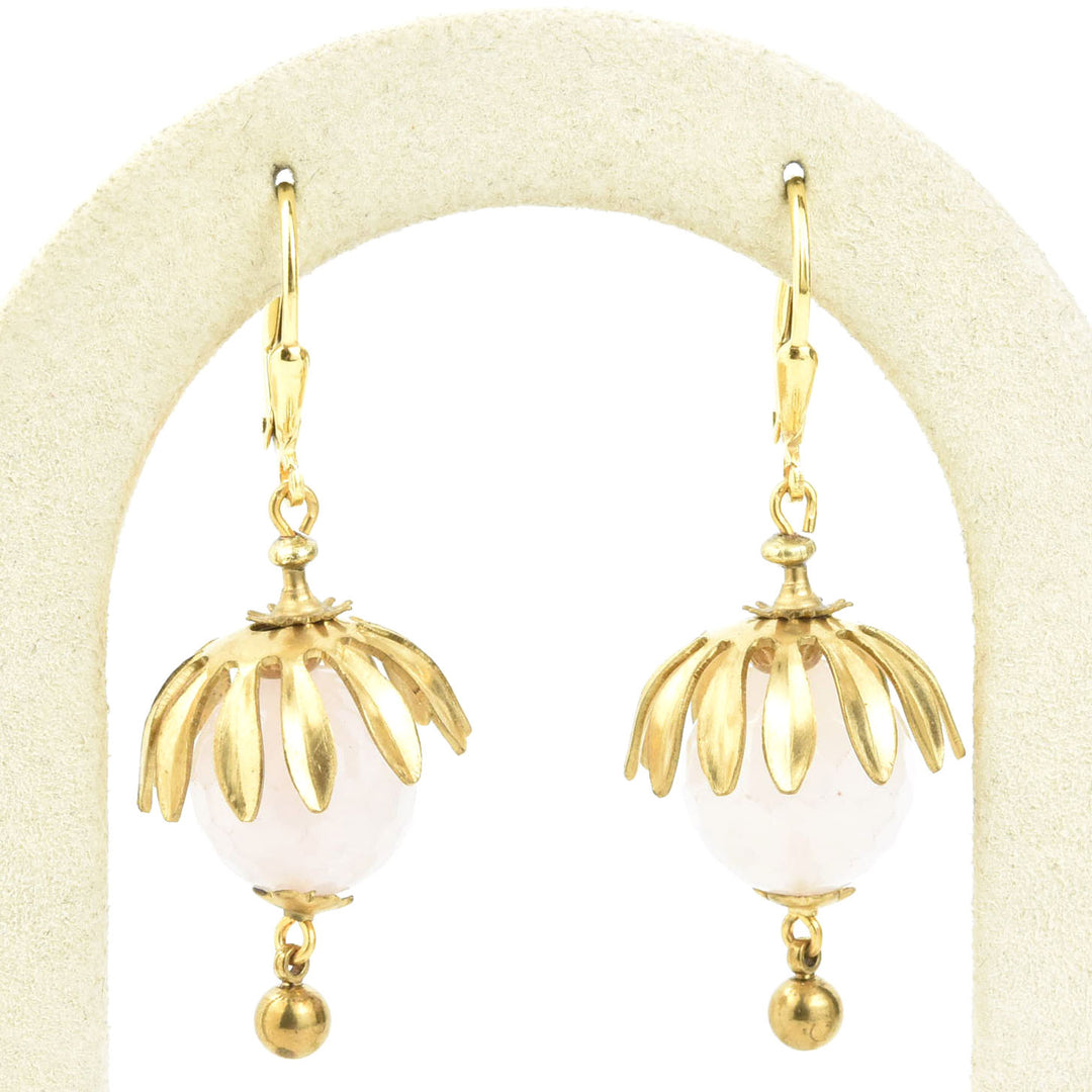 Brass Capped Rose Quartz Drops