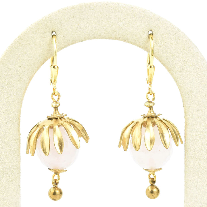 Brass Capped Rose Quartz Drops
