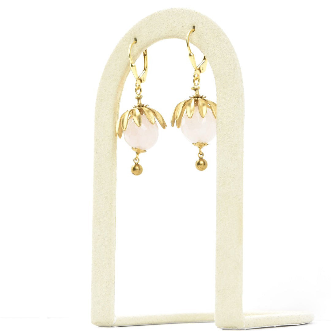 Brass Capped Rose Quartz Drops