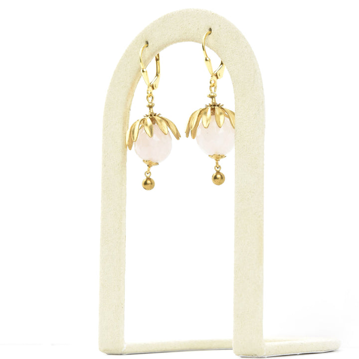 Brass Capped Rose Quartz Drops