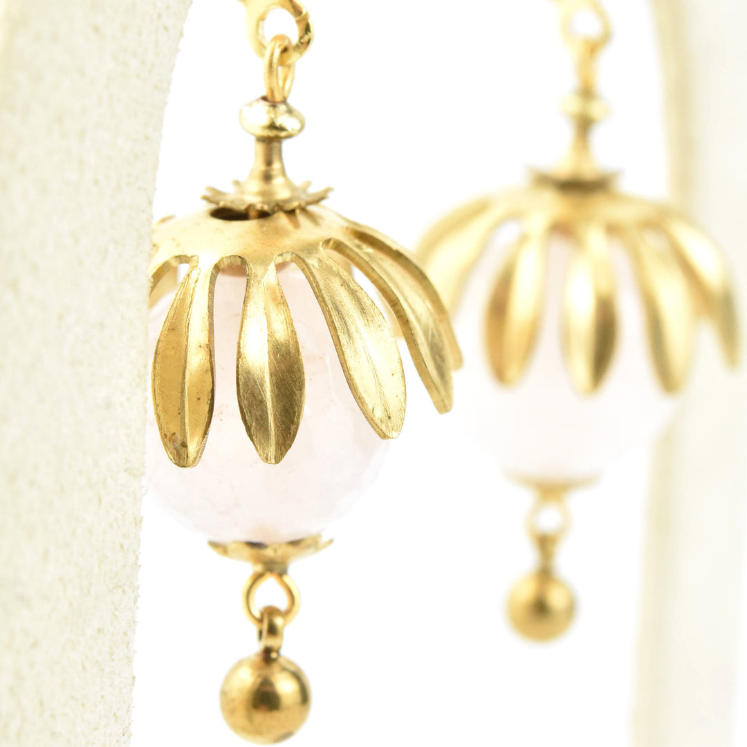 Brass Capped Rose Quartz Drops