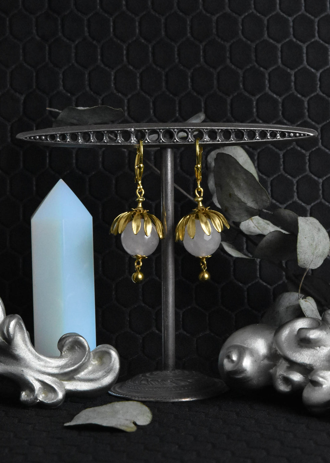 Brass Capped Rose Quartz Drops