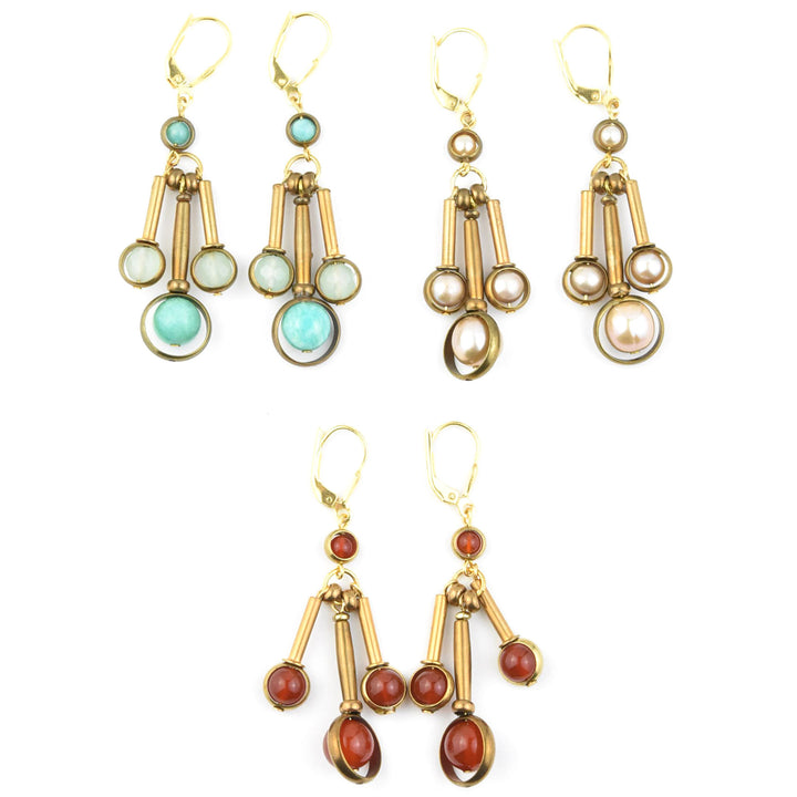 Carnelian and Brass Drop Earrings