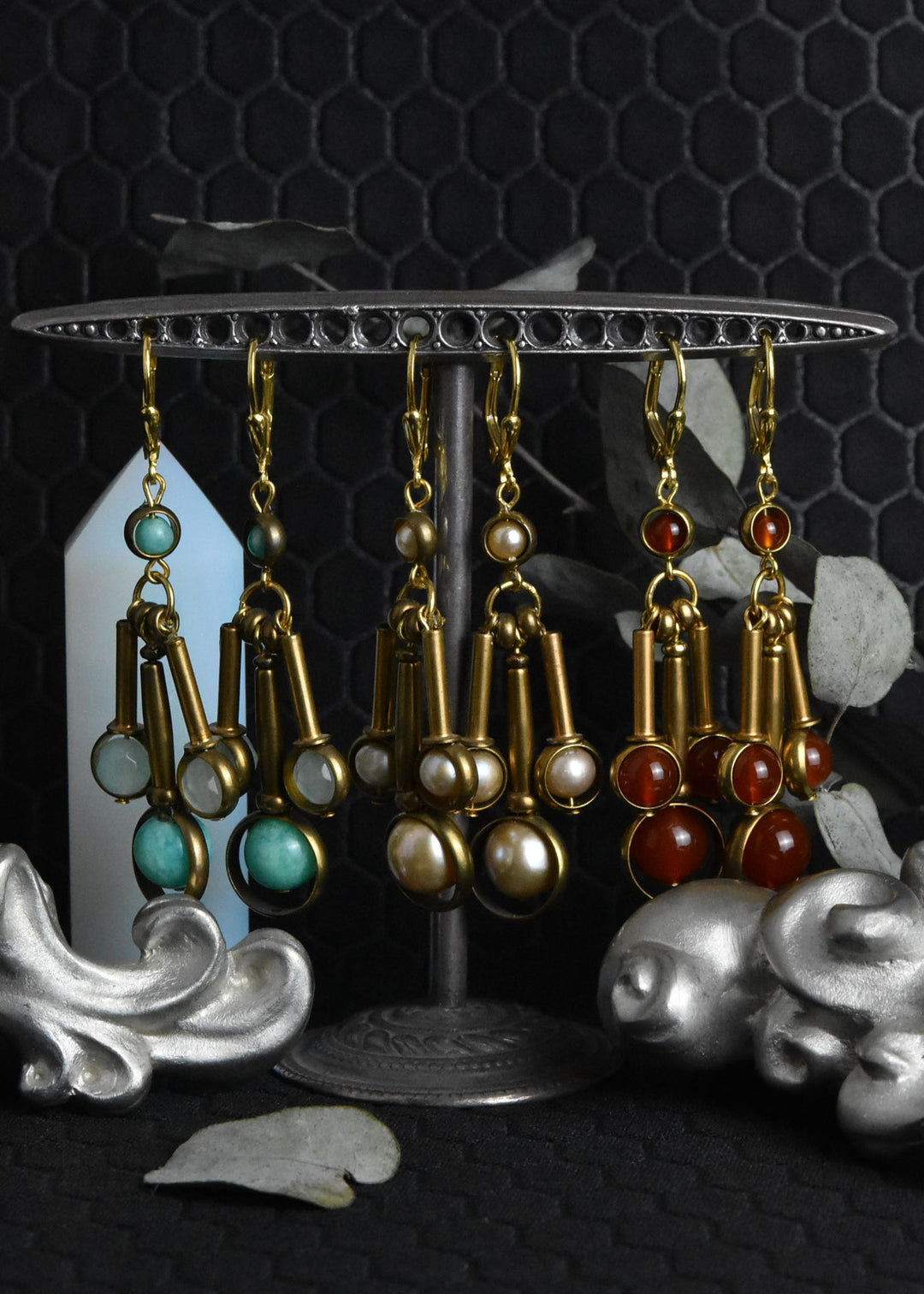 Carnelian and Brass Drop Earrings