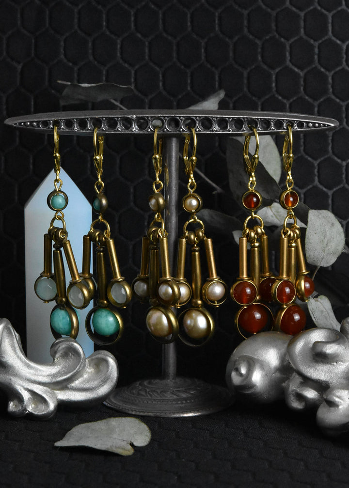 Carnelian and Brass Drop Earrings