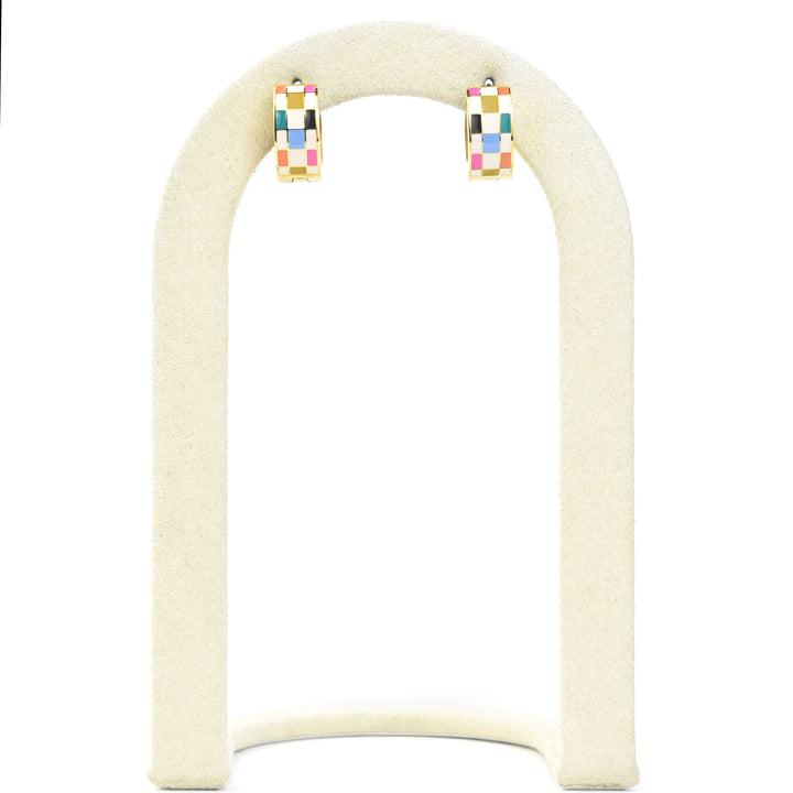 Bright Checkered Super Chunky Huggie Hoops - Goldmakers Fine Jewelry