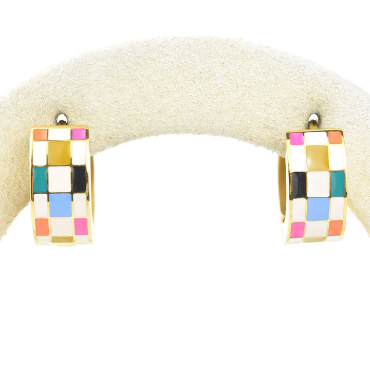 Bright Checkered Super Chunky Huggie Hoops - Goldmakers Fine Jewelry