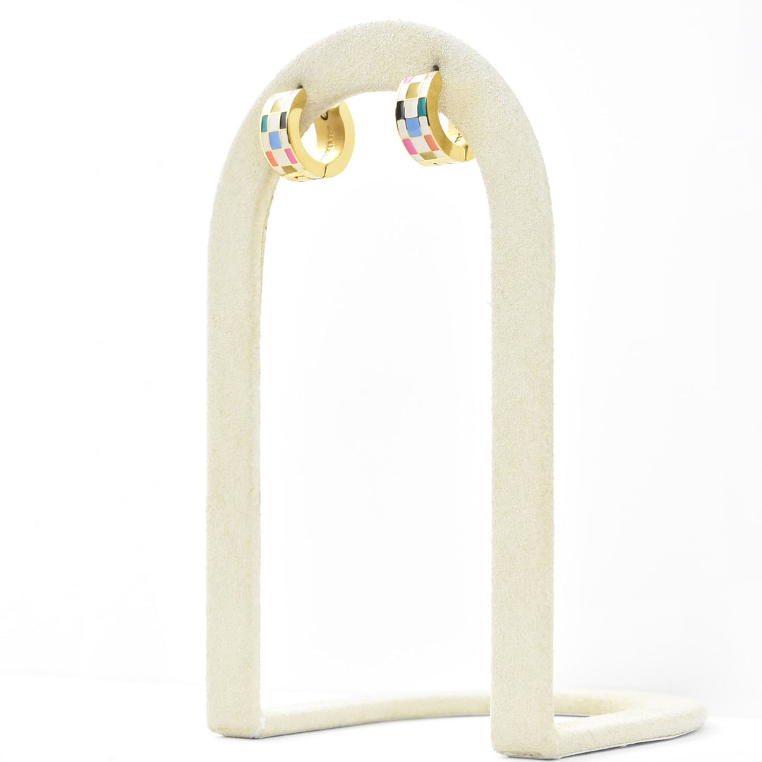 Bright Checkered Super Chunky Huggie Hoops - Goldmakers Fine Jewelry
