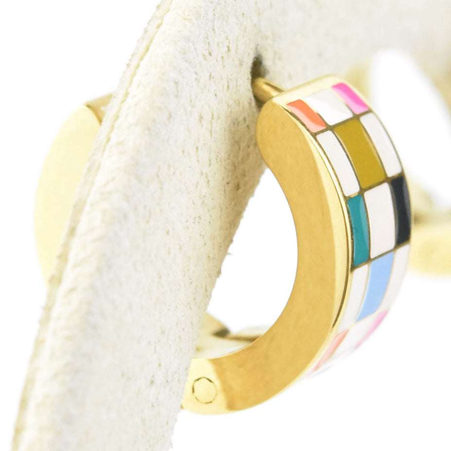 Bright Checkered Super Chunky Huggie Hoops - Goldmakers Fine Jewelry