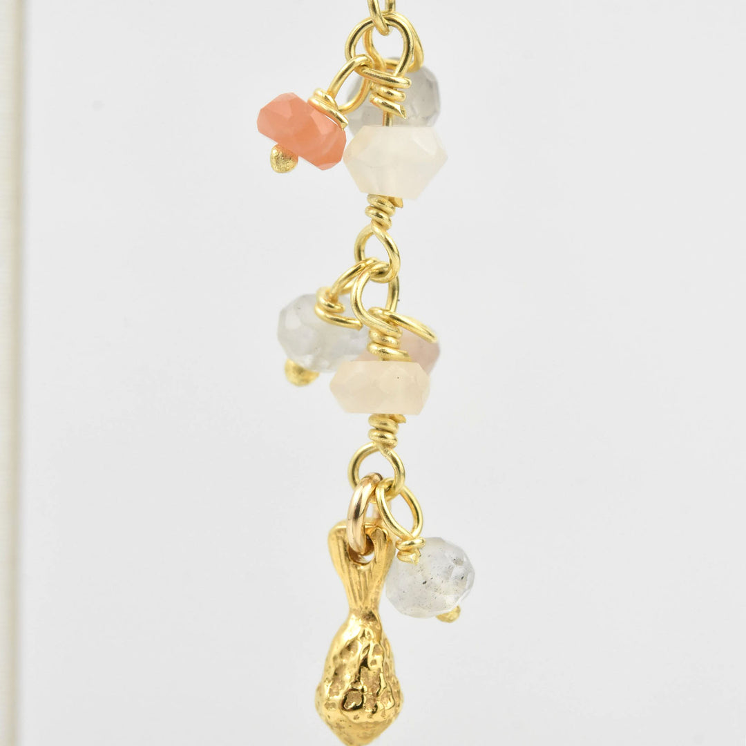 Long Peach Moonstone Dangle with Pod Earrings - Goldmakers Fine Jewelry