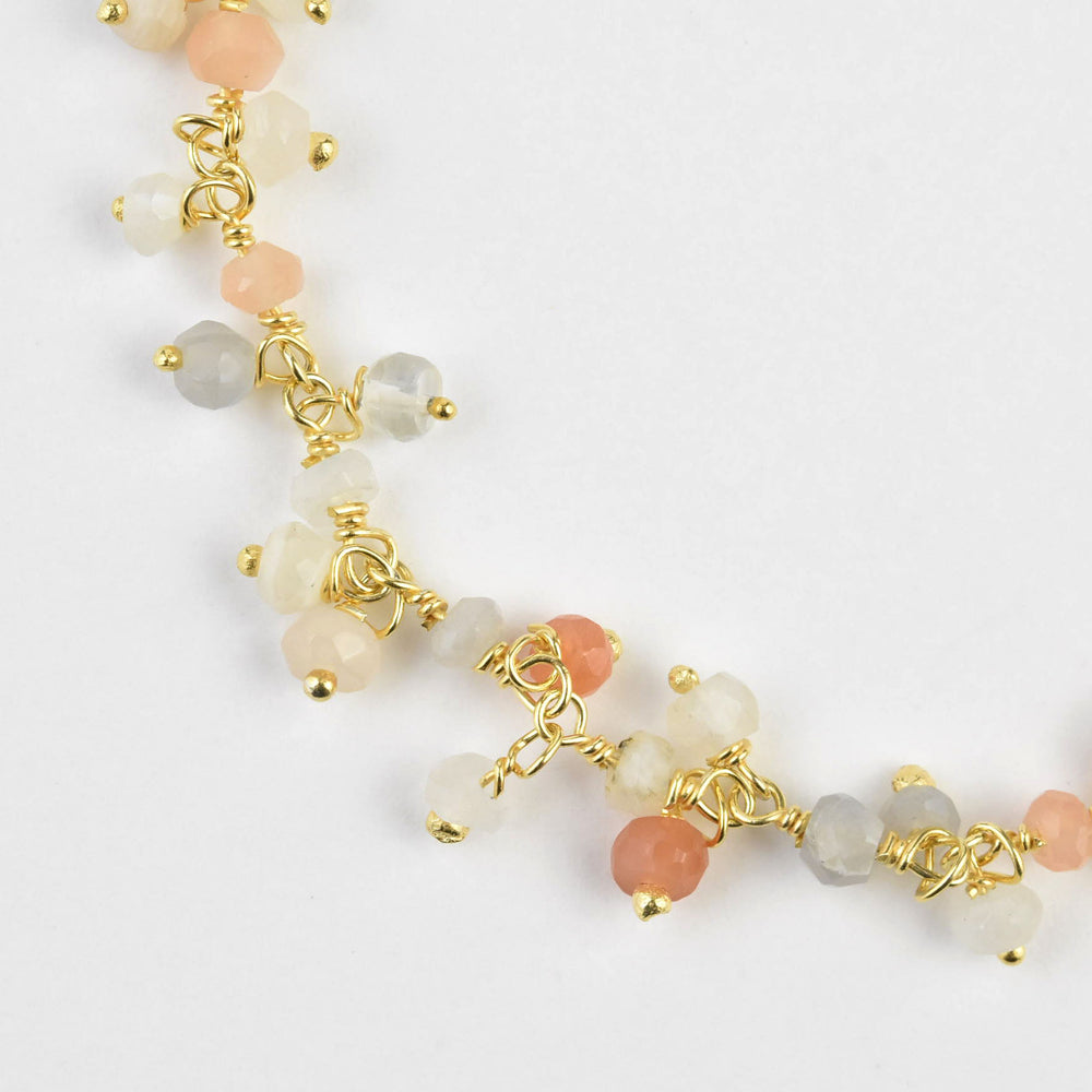 Peach Moonstone Cluster Chain Bracelet - Goldmakers Fine Jewelry