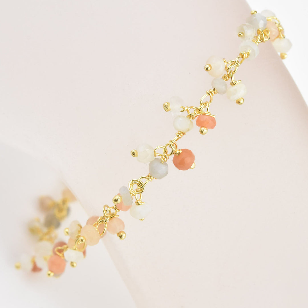 Peach Moonstone Cluster Chain Bracelet - Goldmakers Fine Jewelry