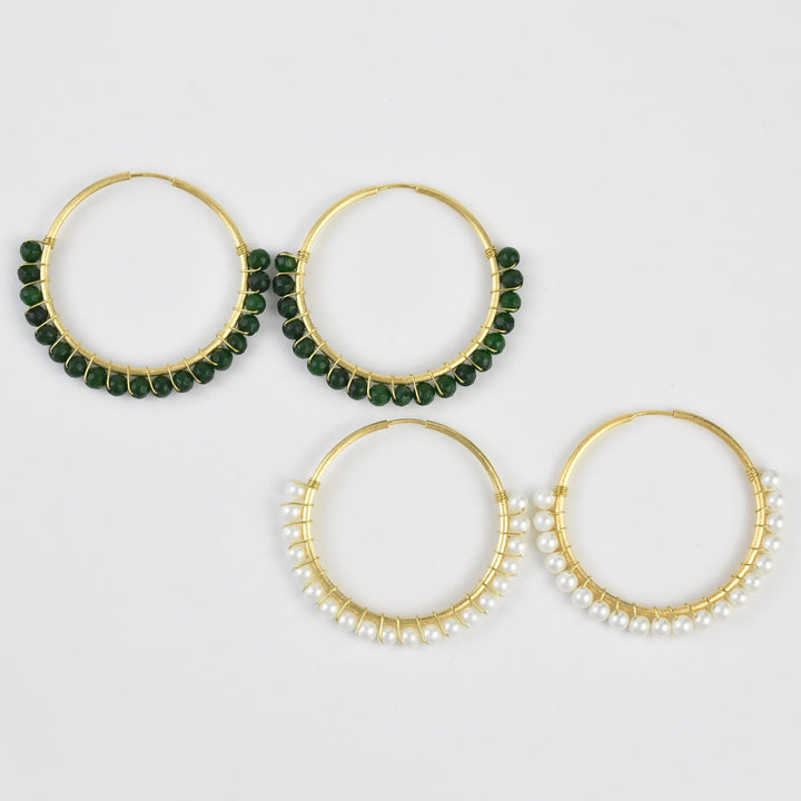 Beaded Hoop Earrings in Gold Tone - Goldmakers Fine Jewelry