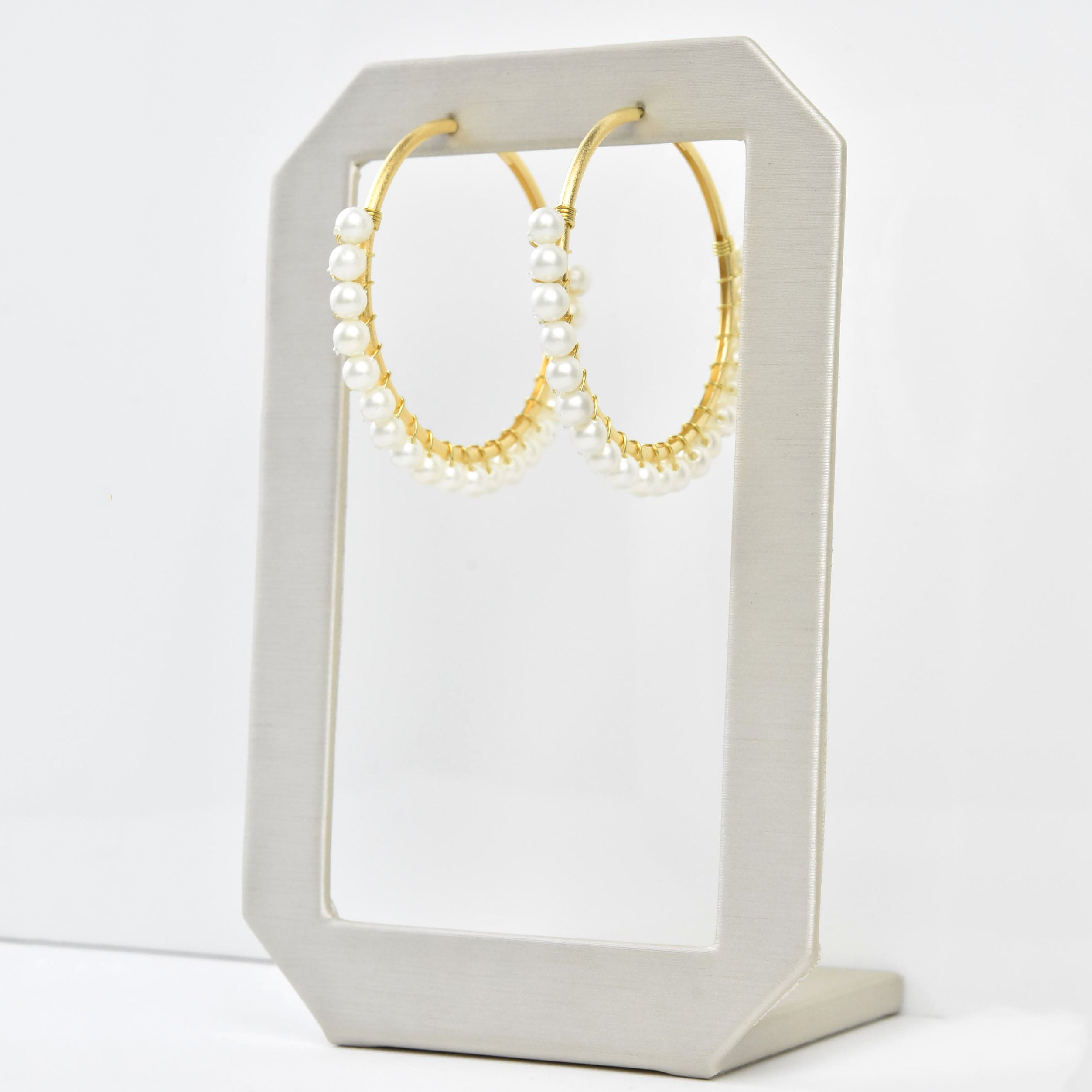 Beaded Hoop Earrings in Gold Tone Goldmakers Fine Jewelry