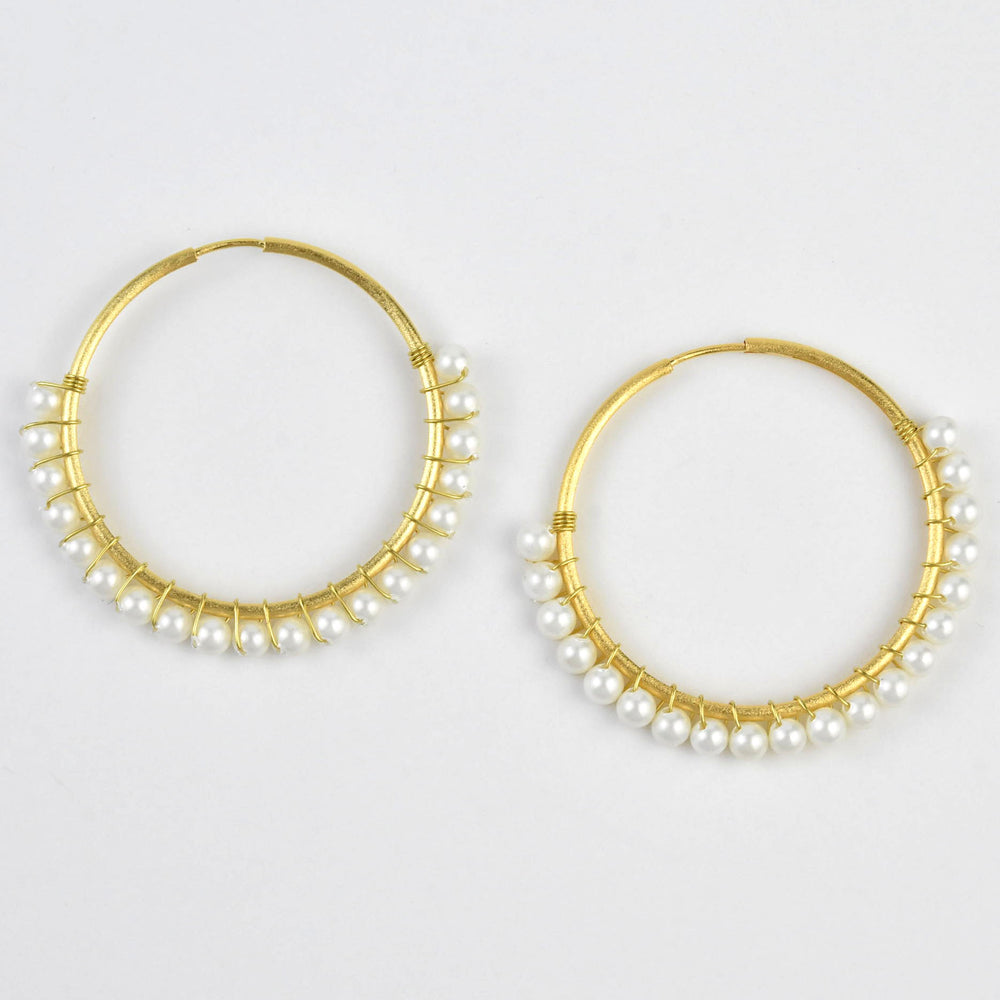 Beaded Hoop Earrings in Gold Tone - Goldmakers Fine Jewelry