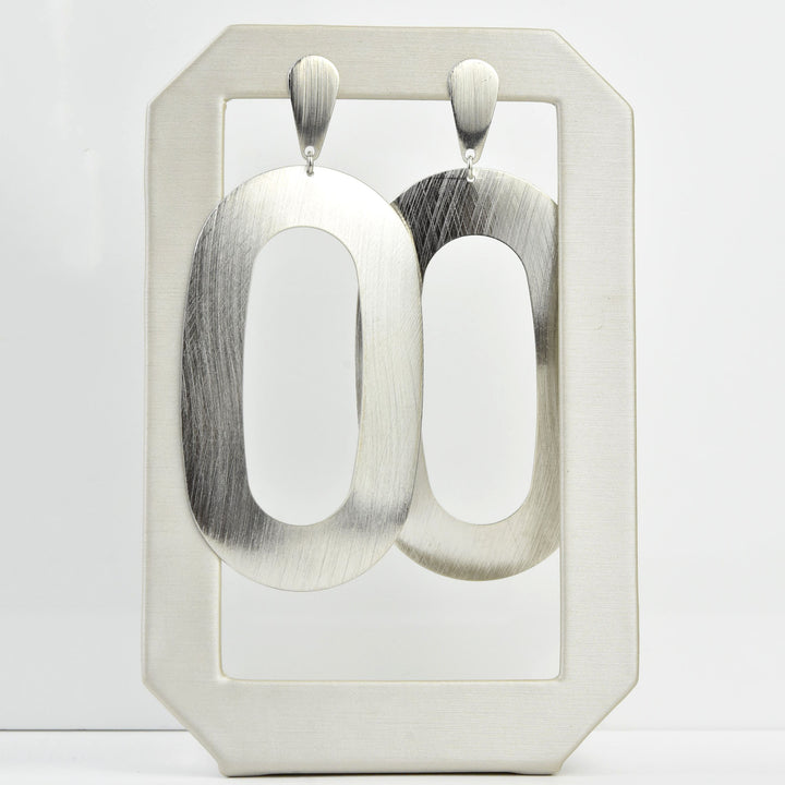 Big Oval Earrings in Silver Tone - Goldmakers Fine Jewelry