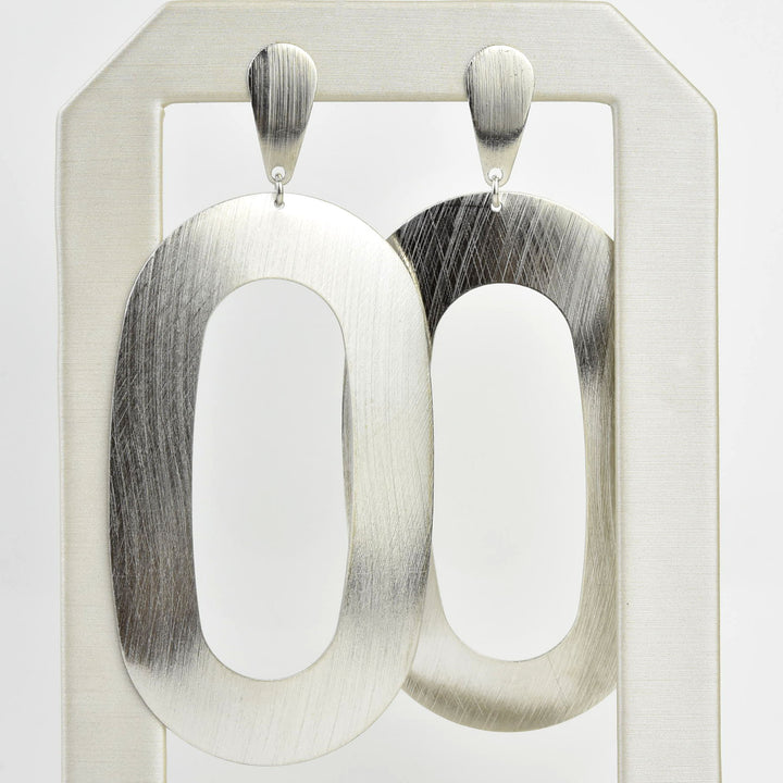 Big Oval Earrings in Silver Tone - Goldmakers Fine Jewelry