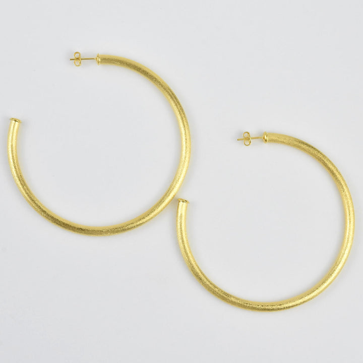 Extra Large Round Textured Gold Tone Hoops - Goldmakers Fine Jewelry