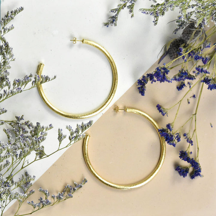 Extra Large Round Textured Gold Tone Hoops - Goldmakers Fine Jewelry