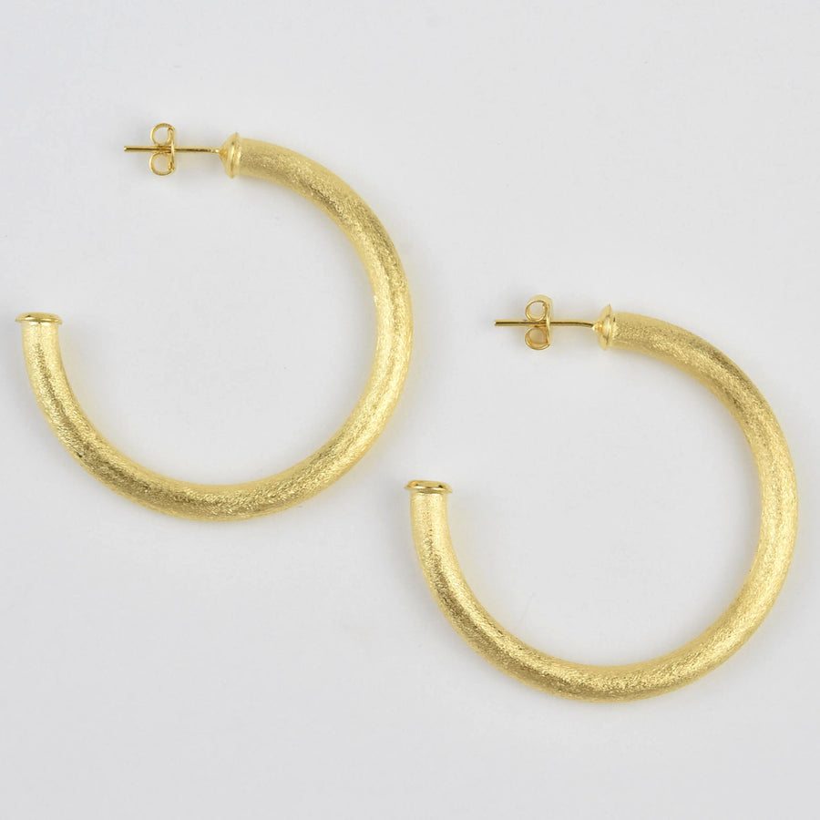 Medium Round Textured Gold Tone Hoops - Goldmakers Fine Jewelry