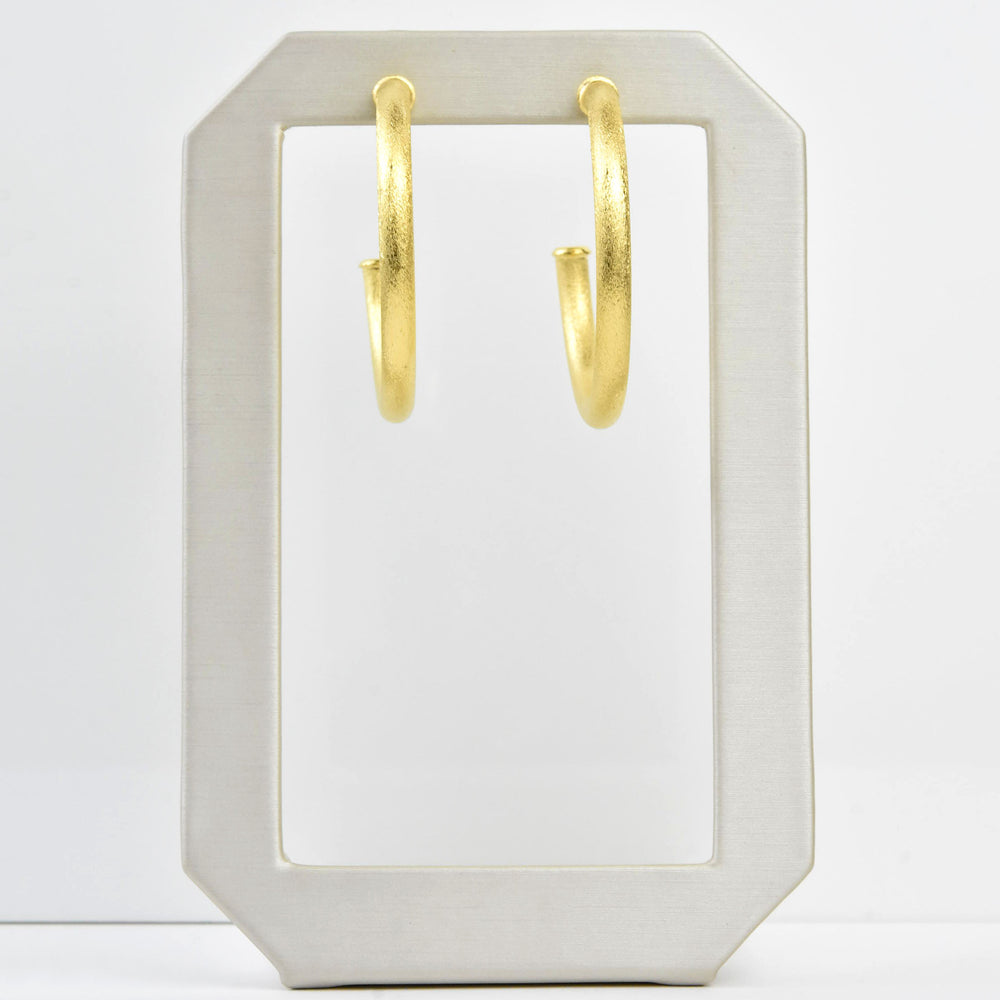 Medium Round Textured Gold Tone Hoops - Goldmakers Fine Jewelry