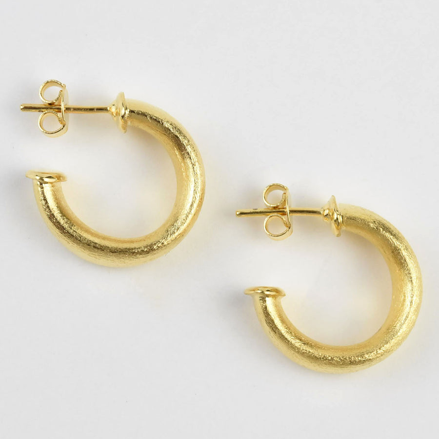 Small Wide Textured Gold Tone Hoops - Goldmakers Fine Jewelry
