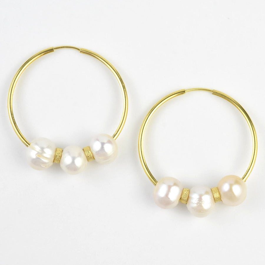 Pearl Hoop Earrings in Gold Tone - Goldmakers Fine Jewelry